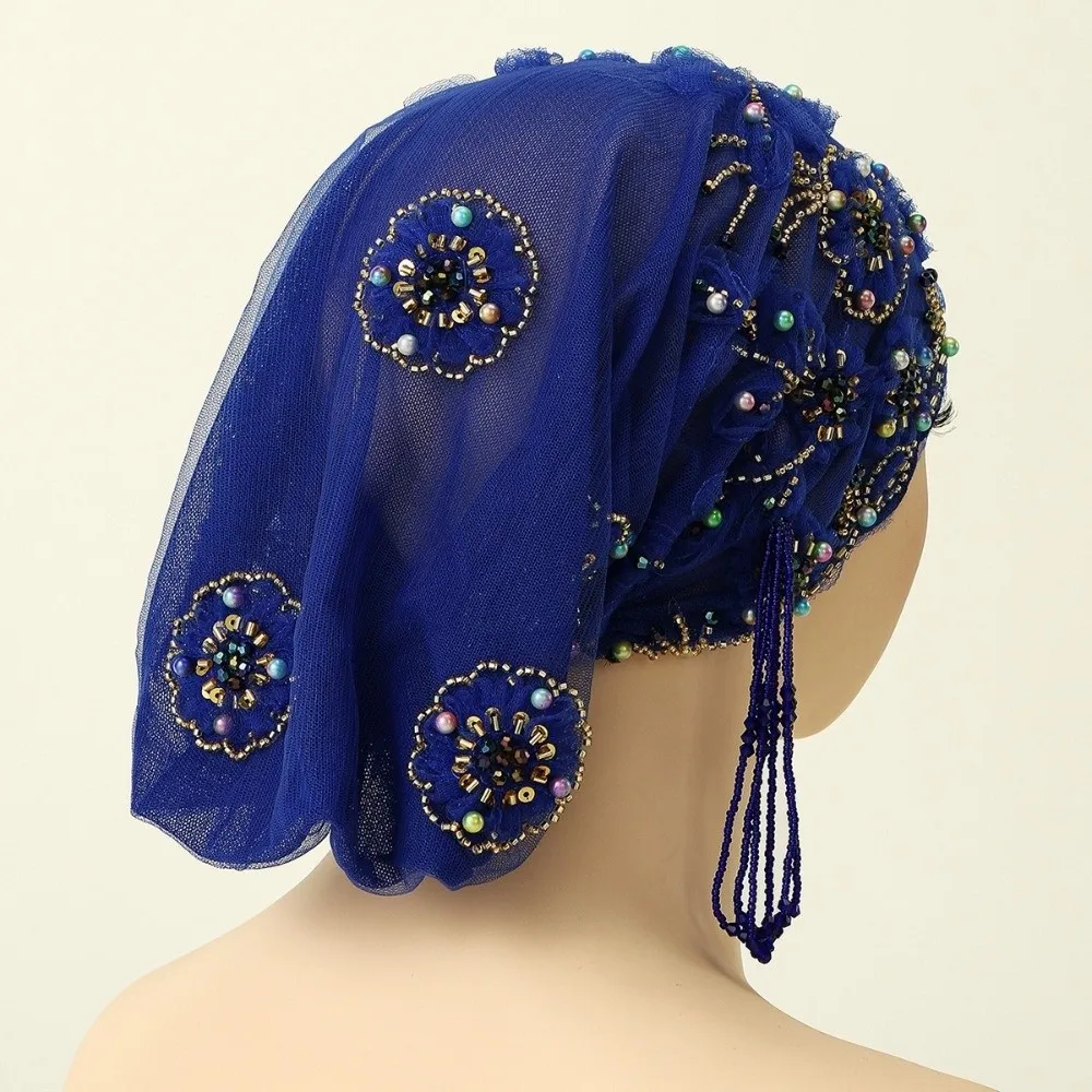 Strass Perlen muslimische Spitze Hut Spitze Hijab bestickt Design Perlen Hut Untertuch Motorhaube Headwrap Stil Diamant Faden Hut