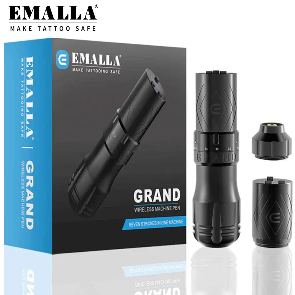 

EMALLA Grand G3 Беспроводная тату-машинка Ручка 7-тактная Регулируемая 2 батареи Беспроводной картридж для татуировки Ручка-машина Боди-арт