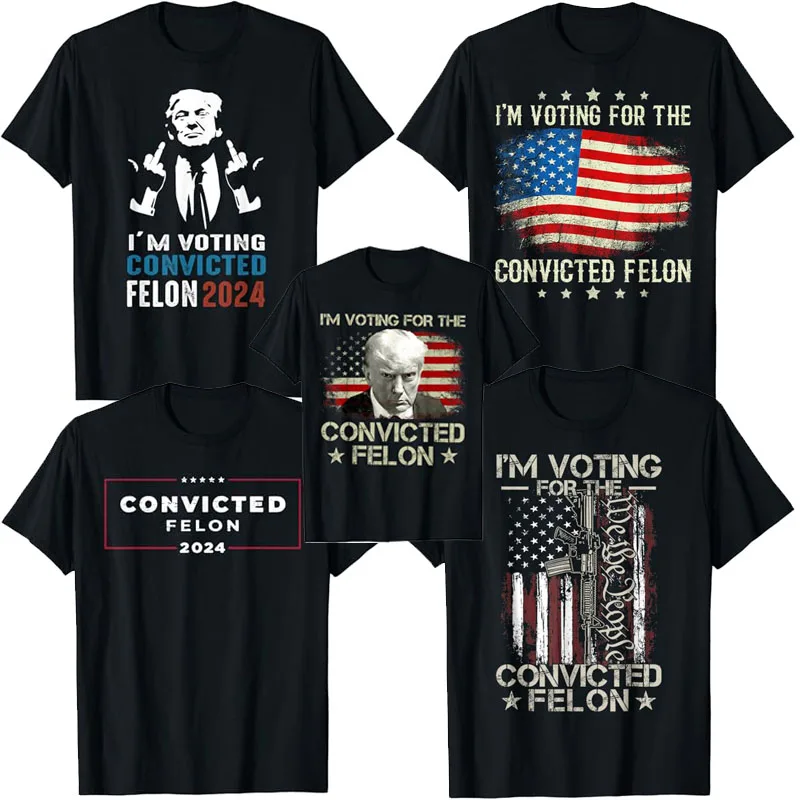 I'm Voting for The Convicted Felon Funny Retro American Flag T-Shirt Humorous Pro Trump Supportter Fans Clothes Campaign Tee Top