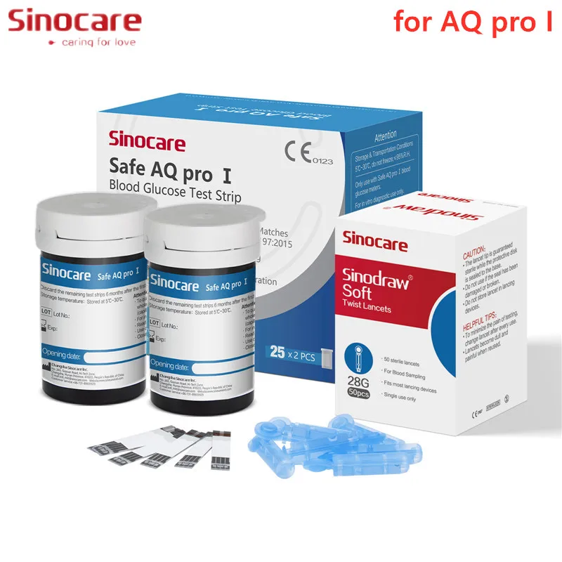 Sinocare 50/100/200/400 Stück Streifentester Teststreifen Lanzetten für sicheres AQ Pro I Blutzuckermessgerät