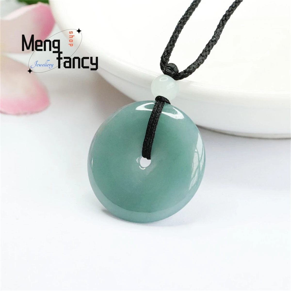 Natural Blue Water Jadeite Safety Buckle Pendant Simple Personality Generous Fashion Retro Ethnic Men Women Jewelry Holiday Gift