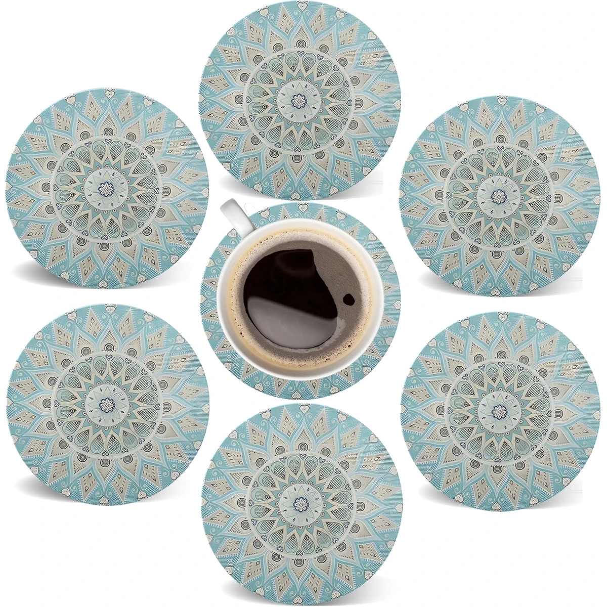 

6Pcs 2D Flat Round Heat Resistant Wooden Mat Drink Cup Coasters Coffee Hot Drink Mug Table Placemat Car Kitchen Accessories