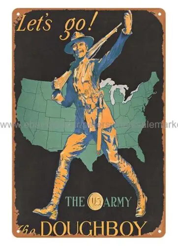 1921 LET'S GO THE U.S. ARMY THE DOUGHBOY metal tin sign brewery pub signs