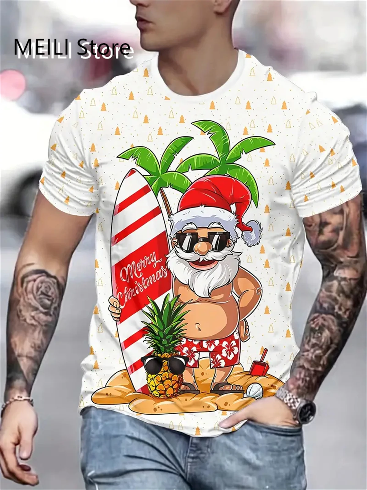 Christmas Festive 3D Printed Snowman T-Shirt for Men Casual O-Neck Top Short Sleeve Polyester Gym Clothing Men Oversized T-Shirt