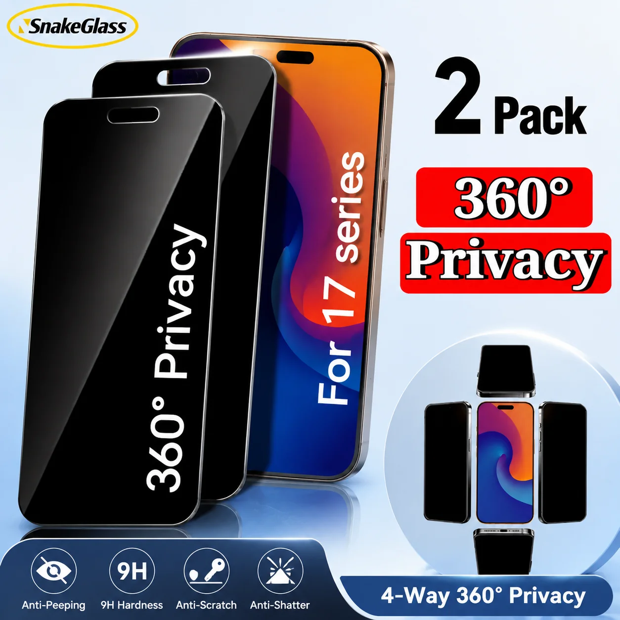 2er-Pack 360 °   Displayschutzfolie für iPhone 17 Pro Max/17 Pro/17/17e/Air/16e/16/15/14/13/12/11, 9H Glas Bruchsicher, Kratzfest