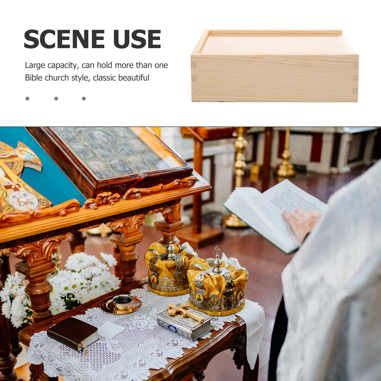 

Wood Bible Box Solid Wood Large Capacity Pullout Cover Storage Container Vintage Book Storage Box Decorative Bible Container
