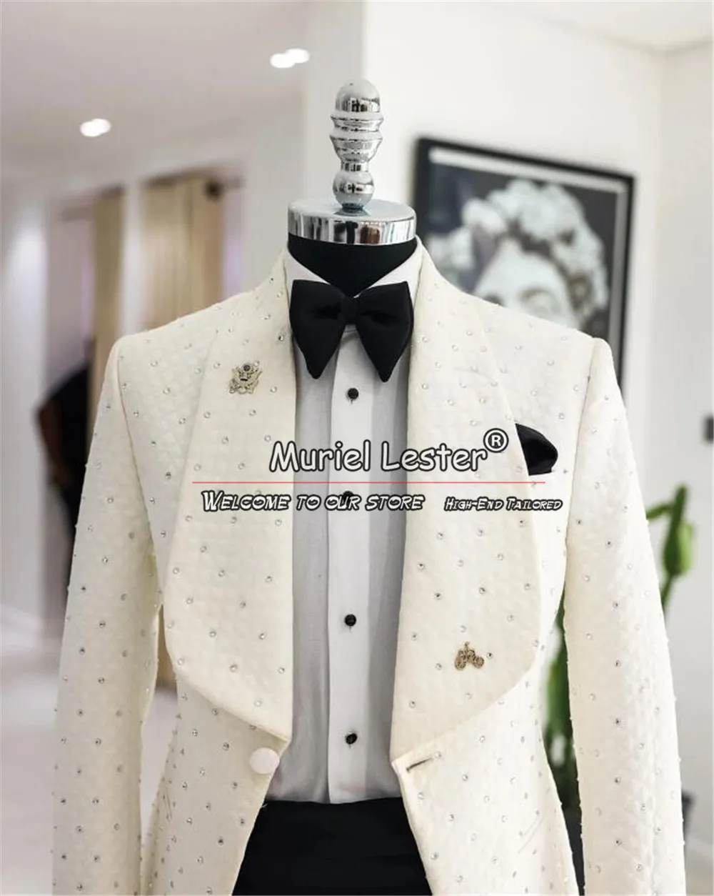 Luxury Groom Wedding Suits Cyrstals Beaded Men's Tuxedos Custom Made Single Breasted Prom Blazer Sets Banquet Dinner Clothing