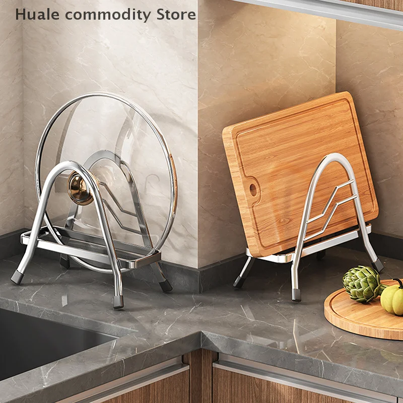 

Heavy-Duty Stainless Steel Rack for Kitchen - Plate Organizer with Modern Pot Lid and Cutting Board Holder