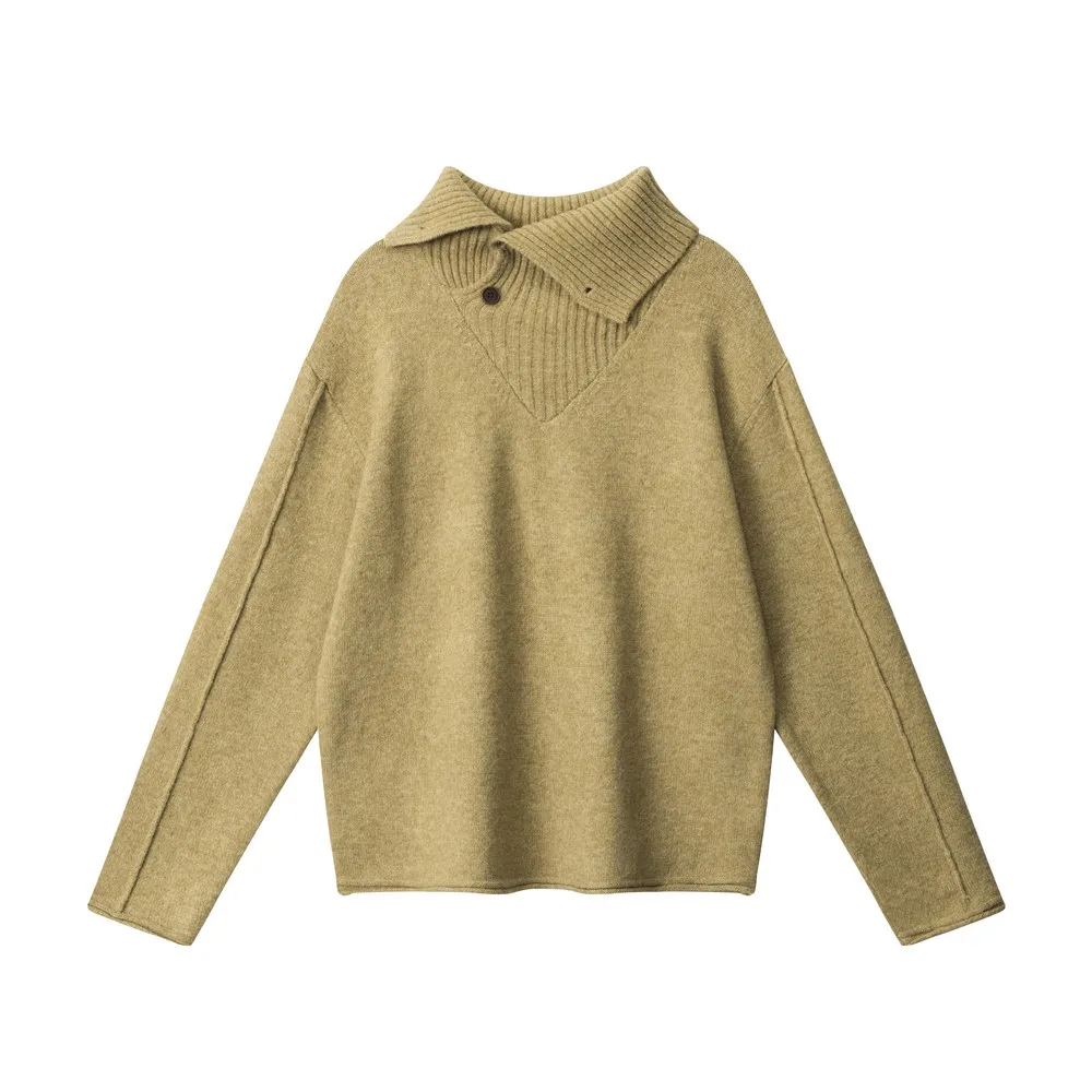 비대칭 칼라 니트 디자이너 겨울 의류 여성용 우아한 여성 스웨터 긴 소매 탑 오피스 레이디 트렌드