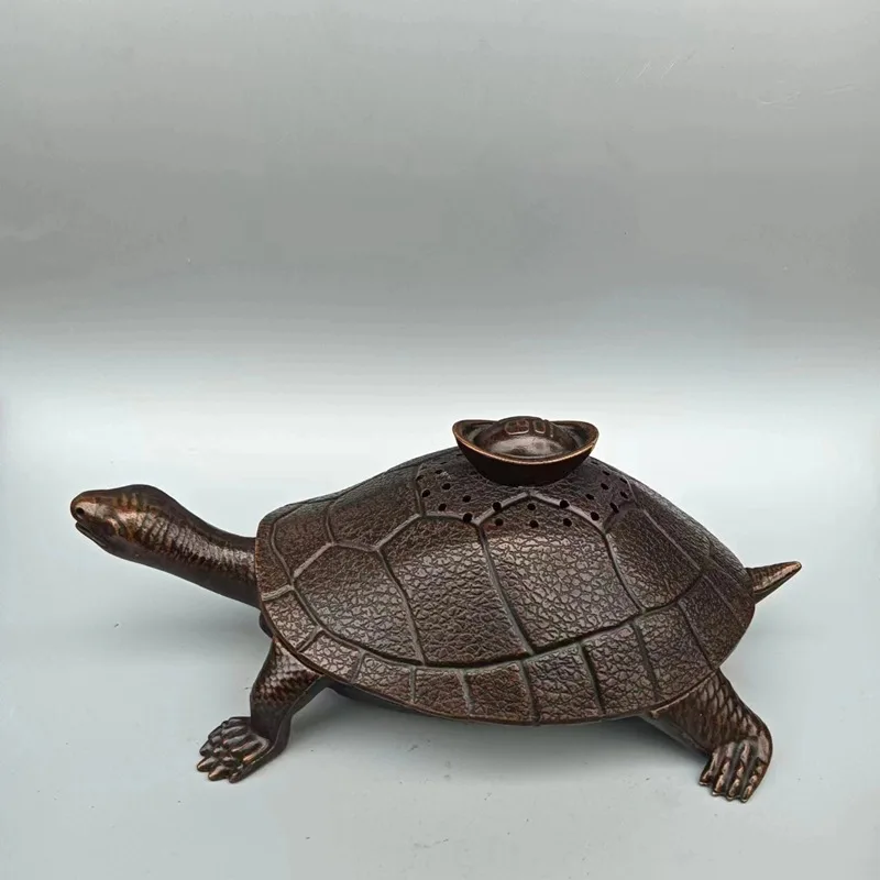 

Copper Turtle Incense Burner Tea Ornaments Decoration Fu Character Ingot Cover Copper Turtle Incense Holder and Burner Domestic