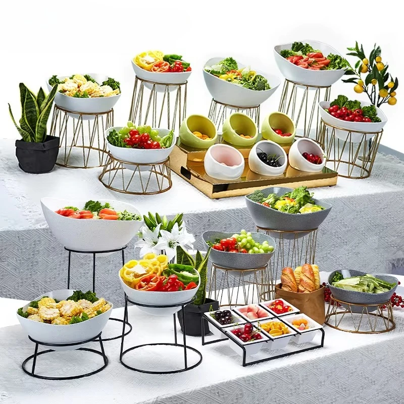 

Wholesale Gold Buffet Party Food Display Catering Stand Salad Rack Hotel Restaurant Wedding Dessert Raiser