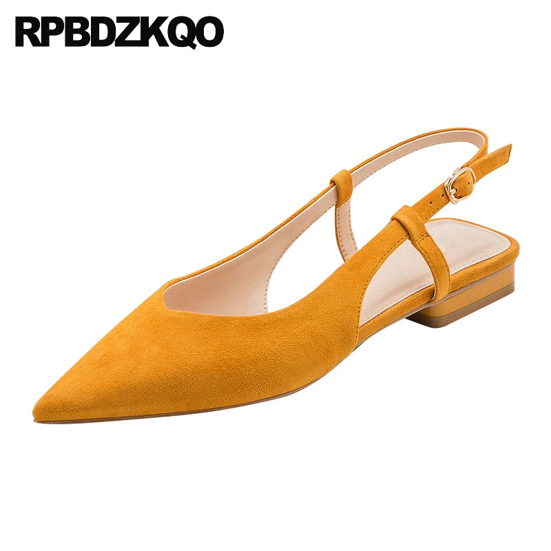 Large Size Pointed Toe Slingback Comfortable Flats Sandals Wide Fit Plain Women Work Summer 2023 Shoes Suede Candy Office Solid