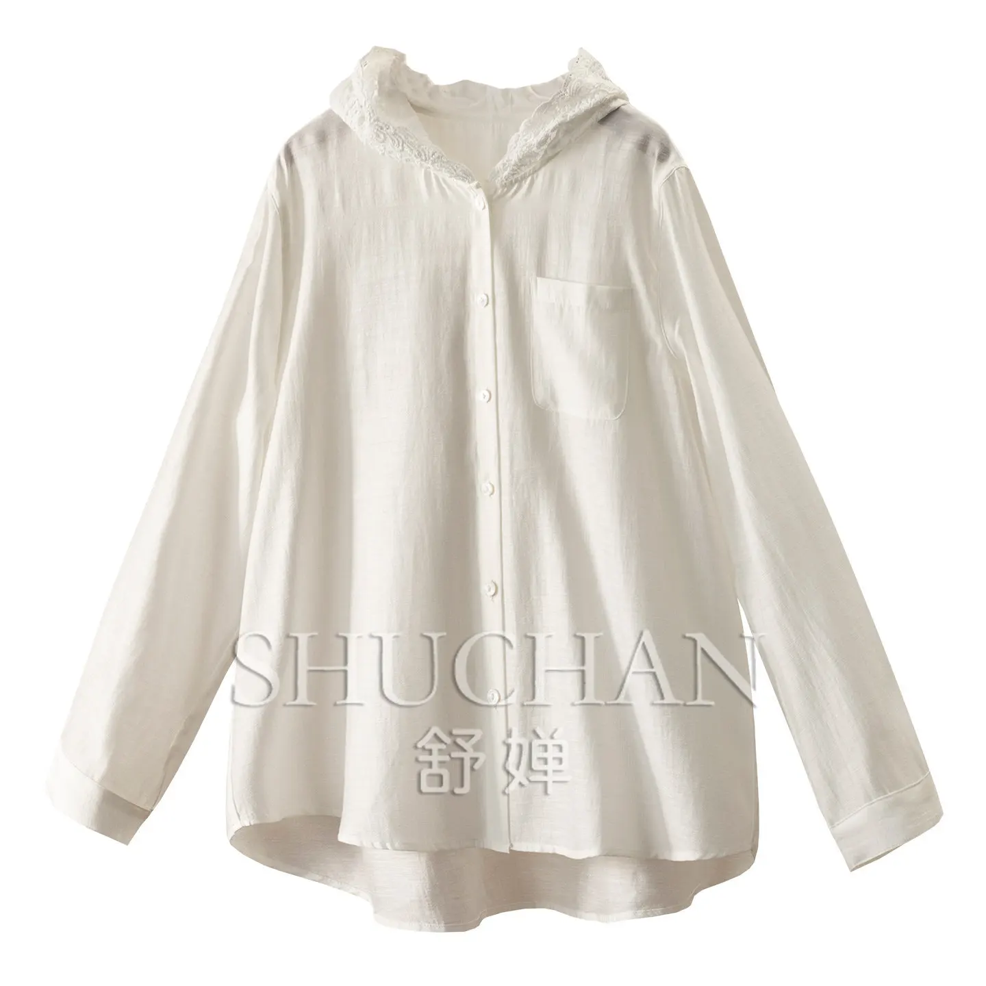 

Linen Lace Hooded Loose Sunshade Shirt Jacket Women's 36L6 Blusas Mujer De Moda 2026 Verano