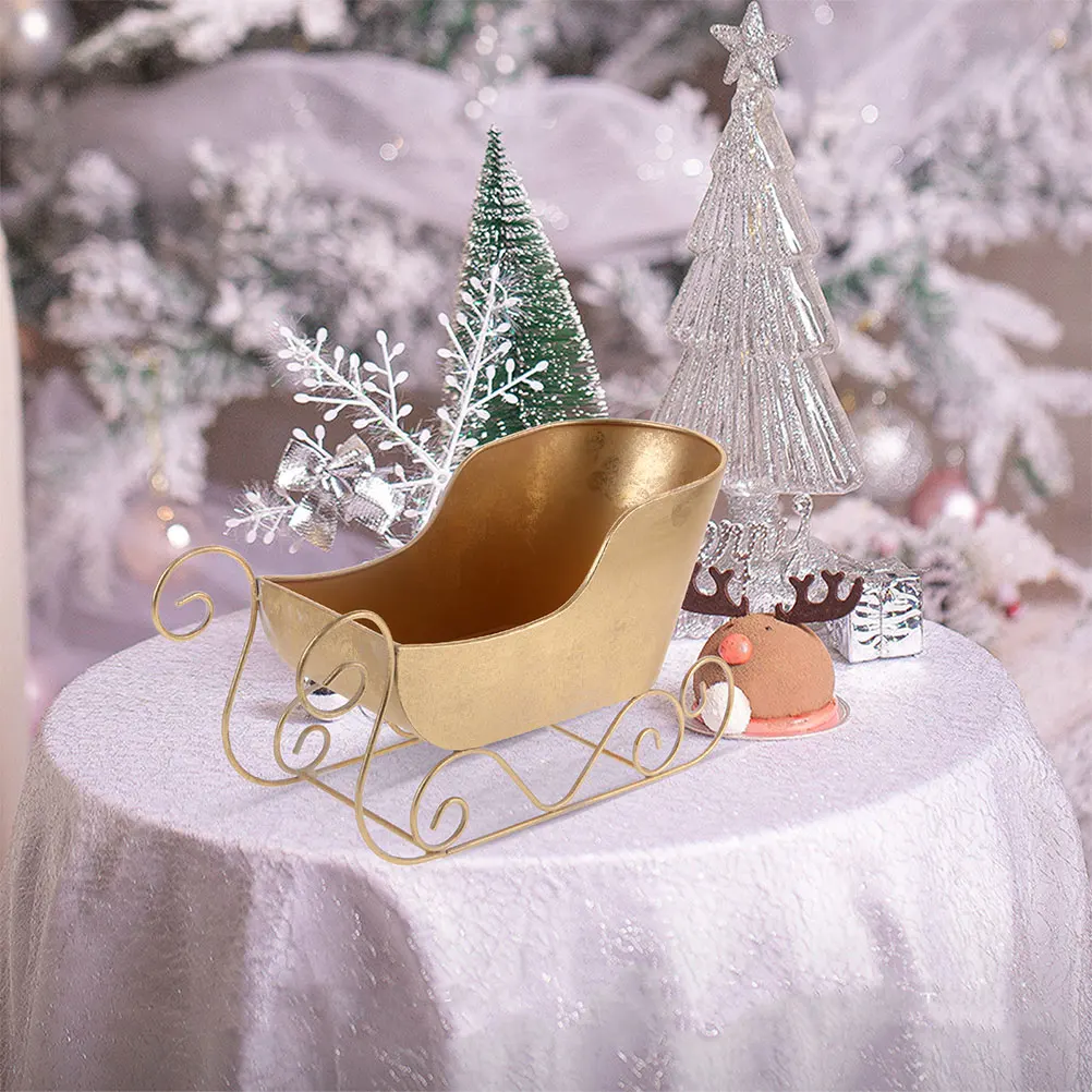 

2Pcs Festive Christmas Sleigh Decoration Metal Red Mini Sled with Bowl for Christmas Tree Home Party Holiday Decorations