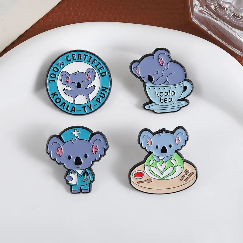 4Pcs Cute Koala Enamel Pins Set  Australian Bear Metal Lapel Brooch Badge Backpack Scrub Novelty Jewelry Gift For Koala Lovers view 2