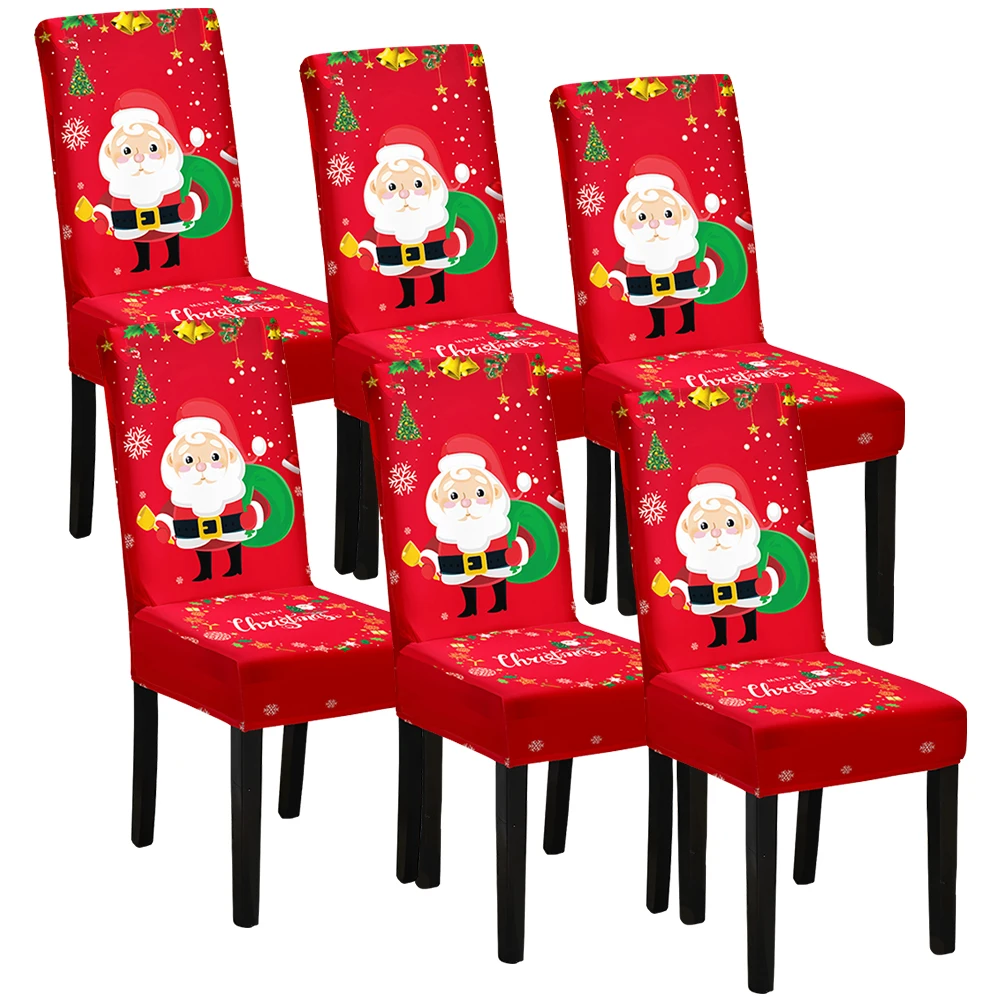 6PC Christmas Dinner Chair Covers Stretch Dining Room Seat Cover Elastic Chair Protective Case for Restaurant Banquet Xmas Decor