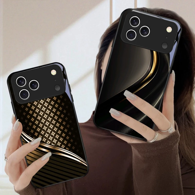 

Retro diamond geometry For iPhone 17 Pro Max 16 E 15 Plus 14 Pro 13 12mini 11 Air XS Max 5 6 7 8Plus SE Black Glass Phone Case