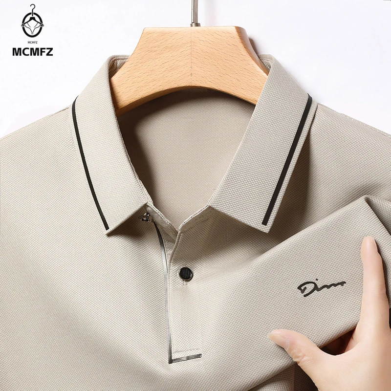 

Новая мужская деловая повседневная рубашка с длинными рукавами и значком, однотонная рубашка-поло, модный дышащий удобный универсальный топ