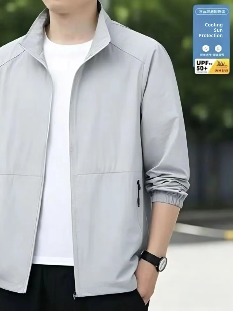 

New 2026 Men's Stand Collar Jacket Loose Lightweight Ice Silk Quick Dry Sun Protection Outerwear Breathable Summer Fashionable