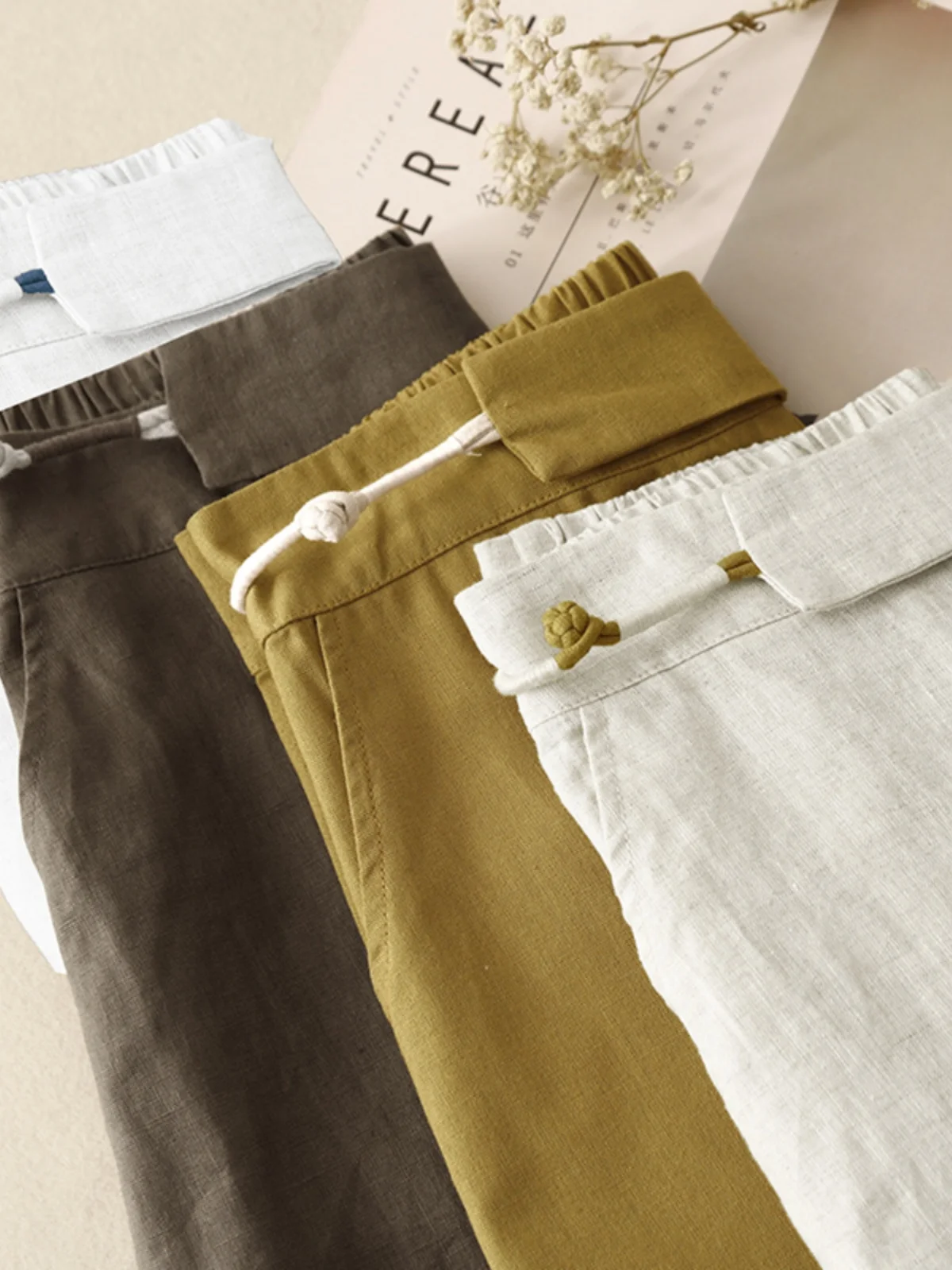 

Женские повседневные брюки-палаццо из хлопка и льна, прямые, укороченные, тонкие, летние, в китайском стиле, с пуговицами