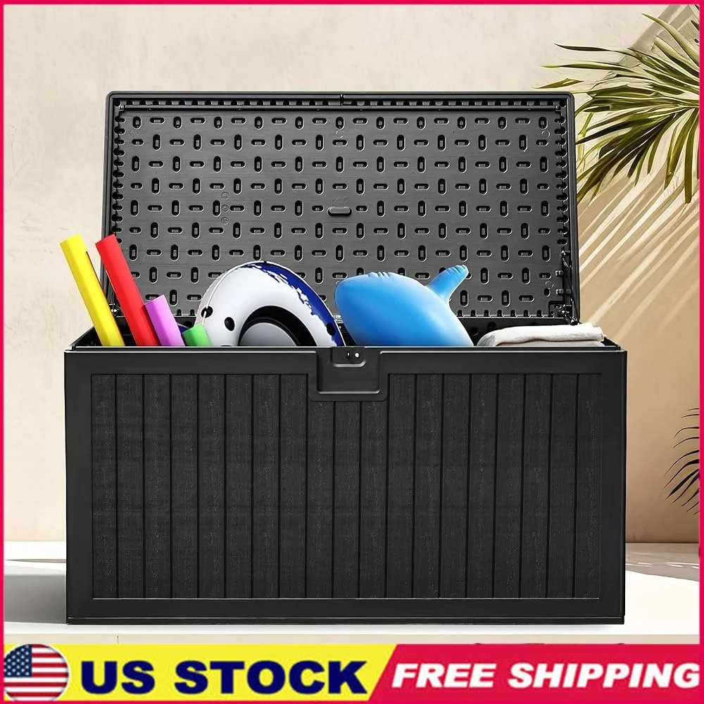 

230 Gallon Outdoor Storage Box Double Wall Waterproof Deck Box Divider Table Bench Seating 1000 lbs Weight Capacity