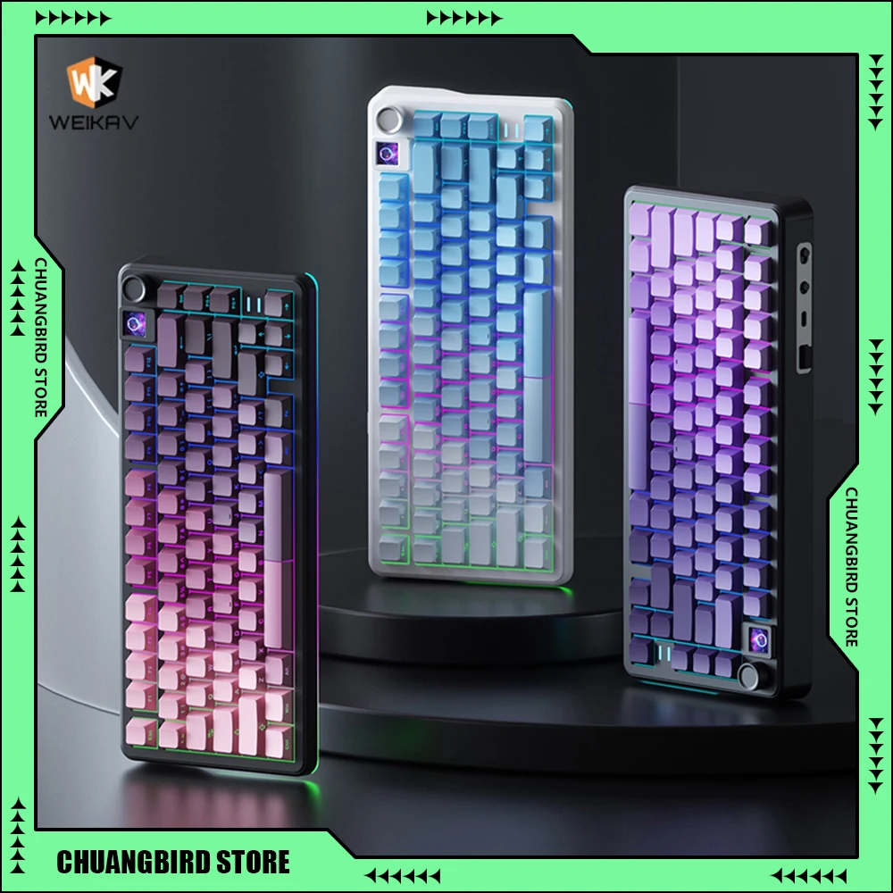 Weikav Wk75 Mechanical Keyboard Wireless Tri-Mode Customized Hot Swap RGB Screen E-sports Gaming Keyboards Pc Accessories Gifts