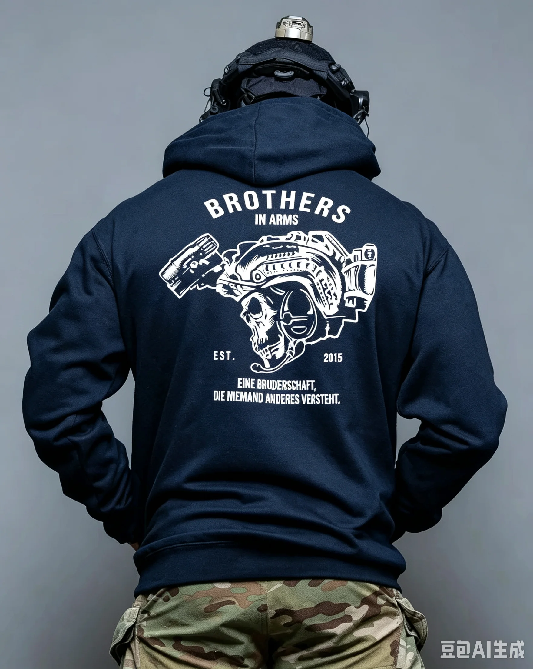 New men's brotherhood pattern printed American street hip-hop hardcore cool and trendy fall and winter fleece hooded sweatshirt.