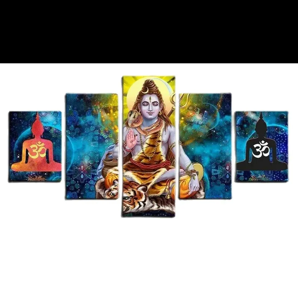 

No Framed 5 pieces Lord Shiva Indian Religious Home Decor Modular Pictures Modern Canvas Paintings Printed Posters Wall Art