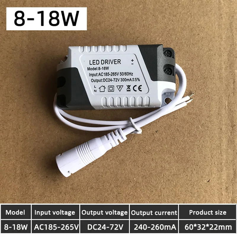 LED Driver Transformador de Iluminação Painel, Ceilling Lamp, Strip Power Supply Adapter, Downlight Drive Power Supply, 300mA, 8-24W, 18W