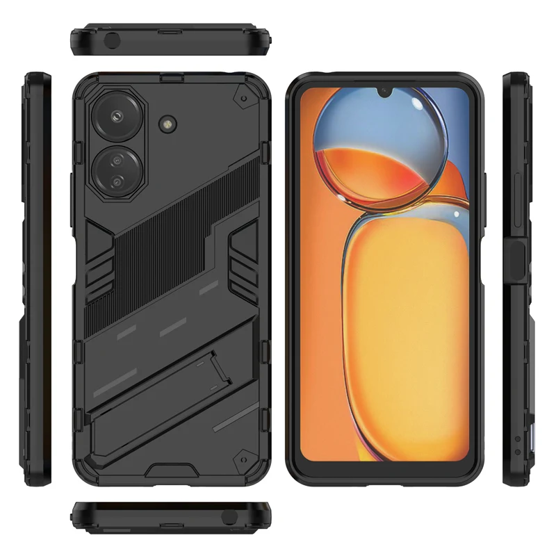 For Xiaomi Redmi 13C Case Shell Punk Style Phone Holder Rubber Bracket Back Armor Case for Redmi 13C Cover for Xiaomi Redmi 13C