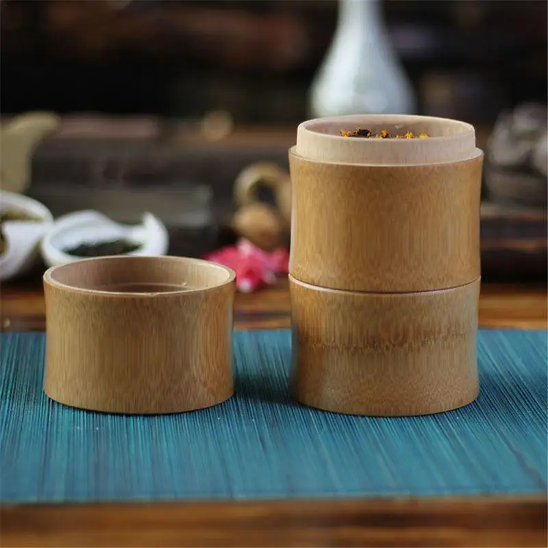 Natural Bamboo Sealed Handmade Tea Canister Storage Boxes Ecofriendly Portable Jar For Tea Coffee Container Small Jar Organizer