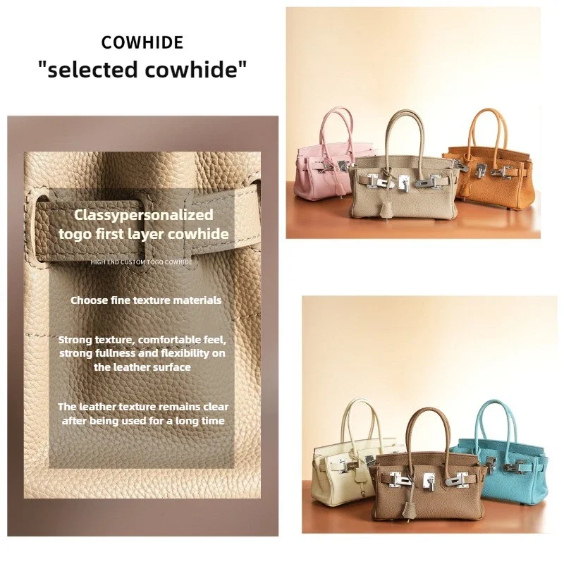 กระเป๋าถือหนังวัวแท้ 100% สำหรับผู้หญิง ดีไซน์เนอร์ ฤดูใบไม้ร่วง-ฤดูหนาว 2025  หนังแท้ หัวเข็มขัดเงินยาว แพลตตินัม ของขวัญสุดหรู