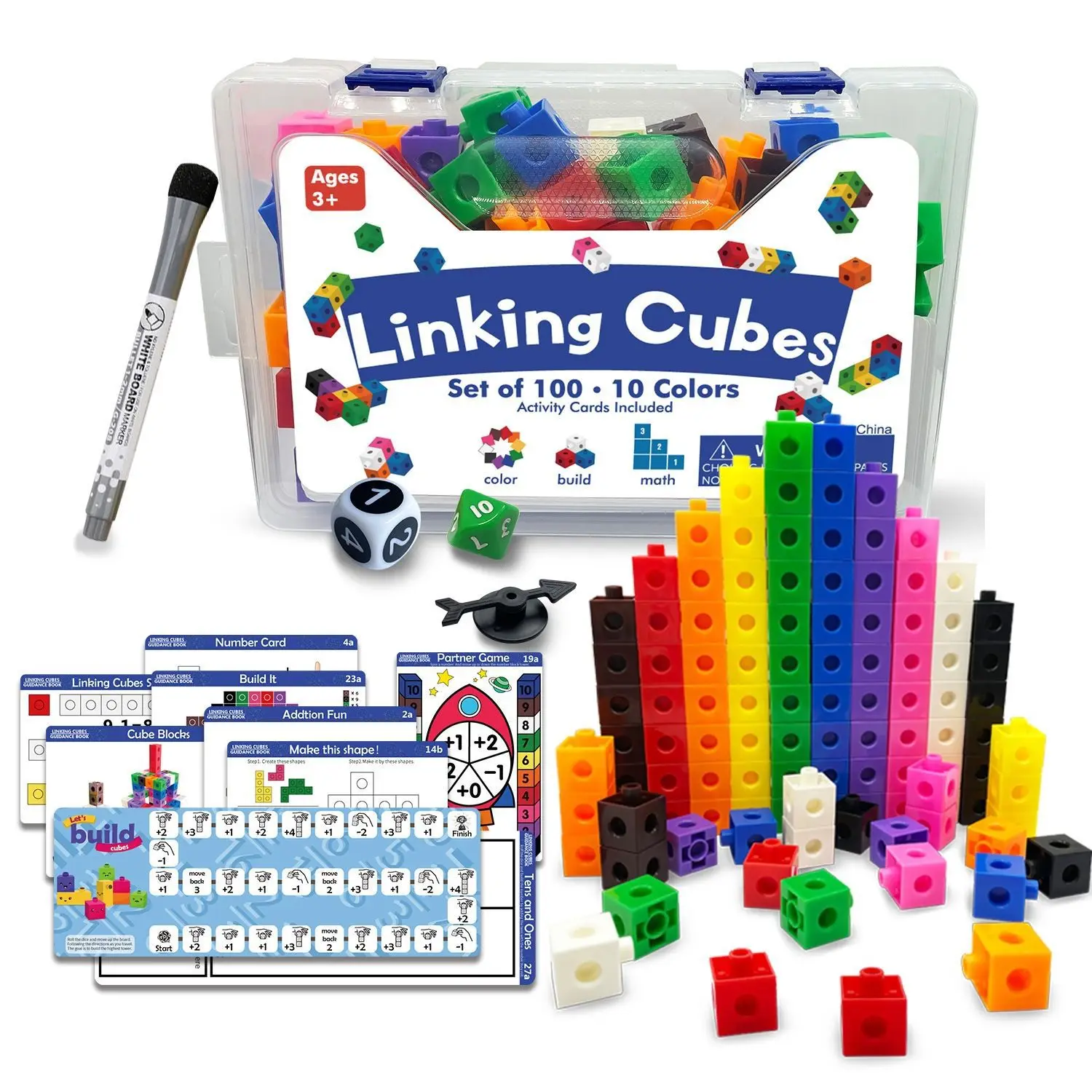 

Moulty Linking Math Cubes with Activity Cards Set Number Blocks Counting Toys Snap Linking Cube Math Counters for Kids Learning