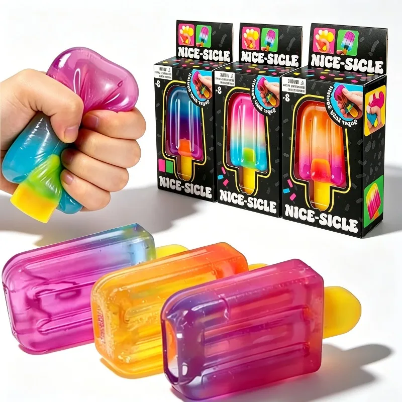 1 Stück Transparenter Farbverlauf Eis am Stiel Squishy Stressabbau-Spielzeug, Anti-Angst Sensorisches Spielzeug, Kindergeburtstags-Geschenk