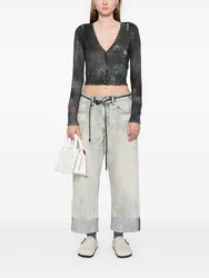 Odzież damska y2k spodnie jesienne i zimowe z klapką na nogawkach spodnie z szerokimi nogawkami do old raw edge denim2024 casual straight Woman trousers