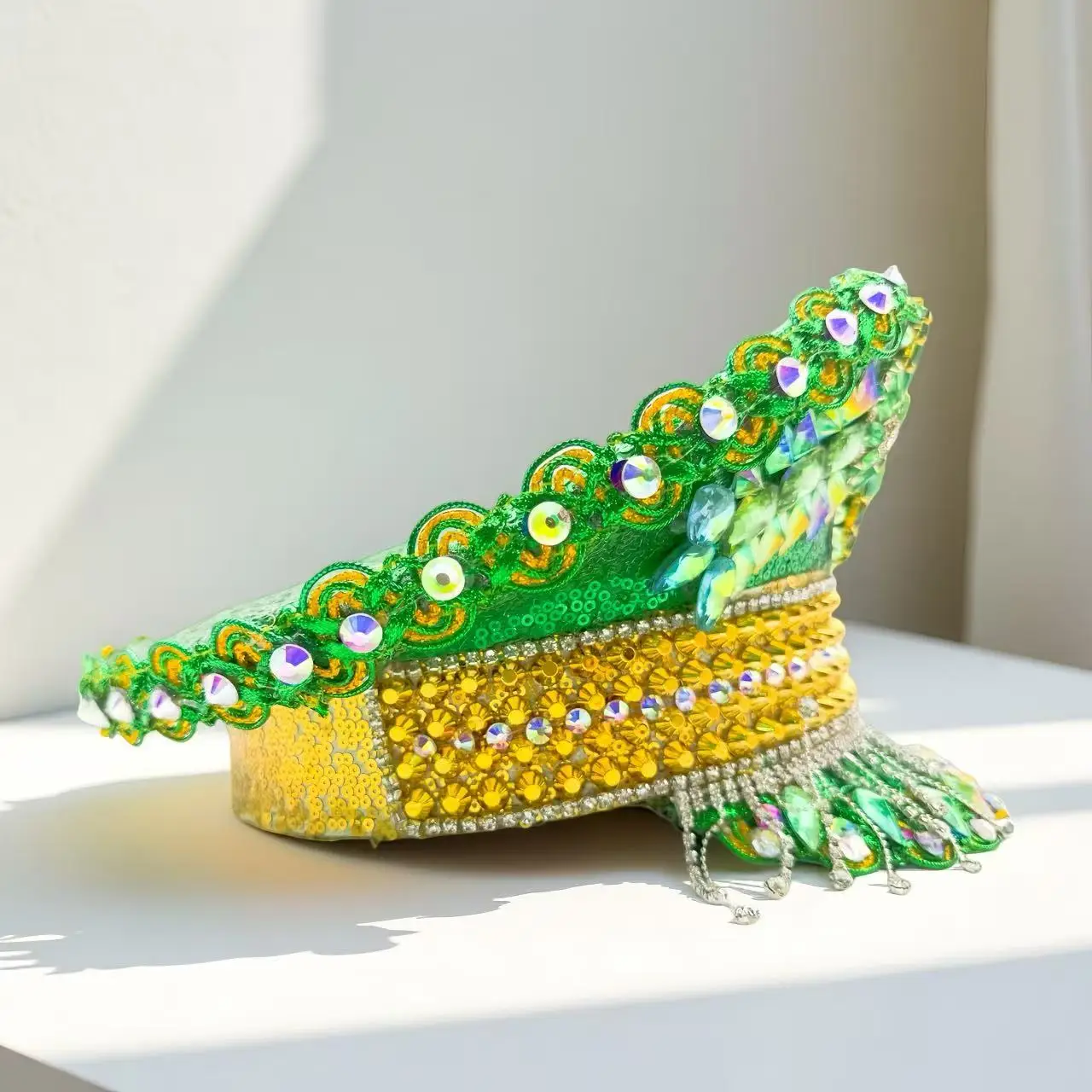 HongLuan – chapeau de capitaine à boucle en cuir jaune Laser, casquettes militaires et strass pour femmes, accessoires de Festivals Rave et casquette de fête pour hommes