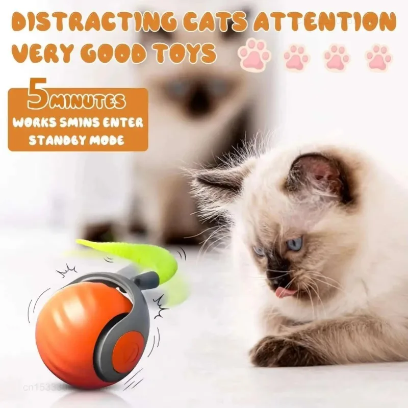  Interactive Cat Toys Ball Automatic Small Tail Rolling Ball Rechargeable Portable Pet Toys Pet Kittens Teaser Game Toys