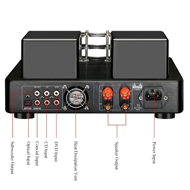 Class AB HIFI Vacuum Tube Power Amplifier 100W*2 Power 2.1 Channels Bluetooth 5.0 Home Amplifier D1047+B817 Amplifier Tubes