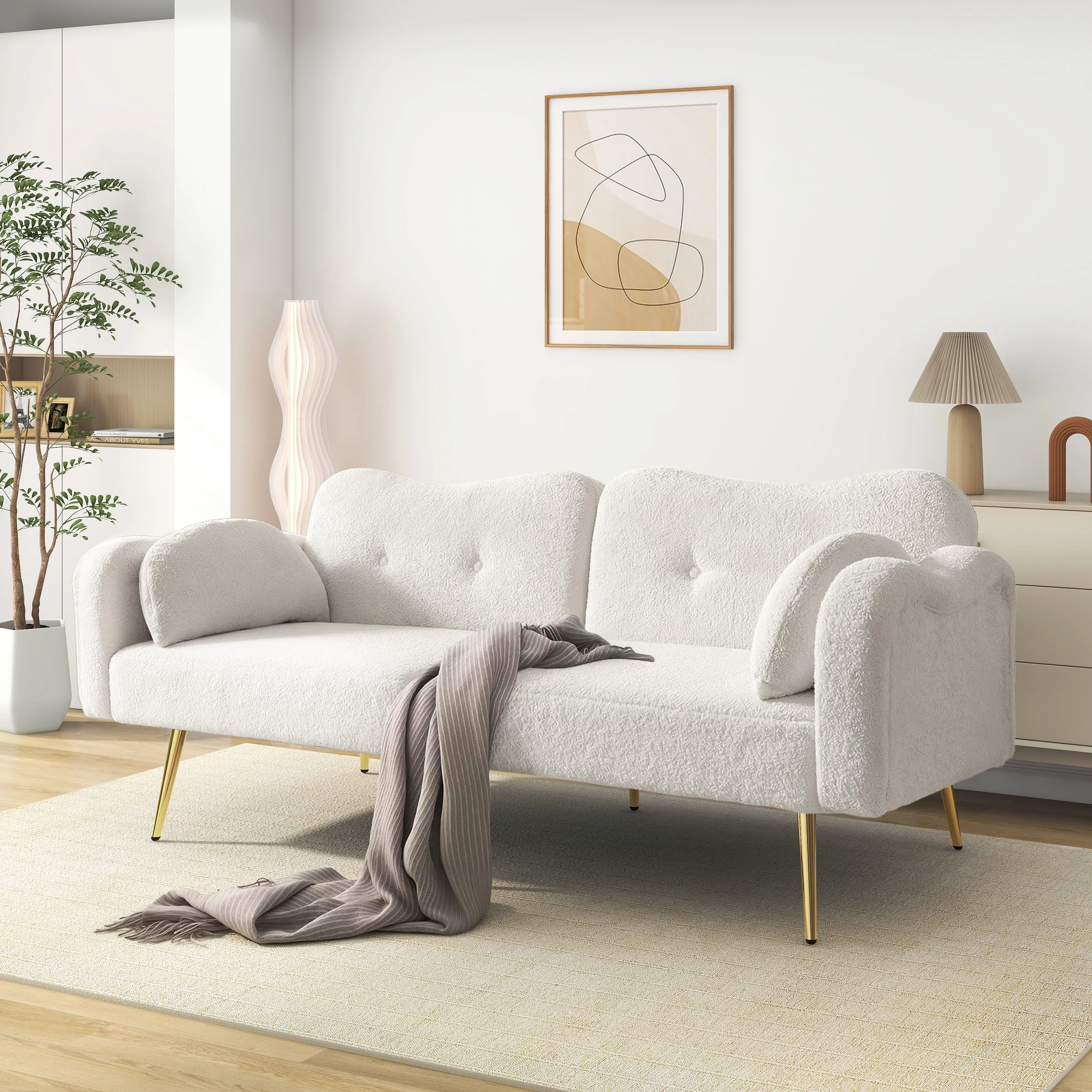 KOMHTOM Zweisitzer Sofabett Multifunktionales 2 In 1 Moebelstueck Mit Verstellbarer Rueckenlehne Vergoldeten Metallfuesen – Detail 3
