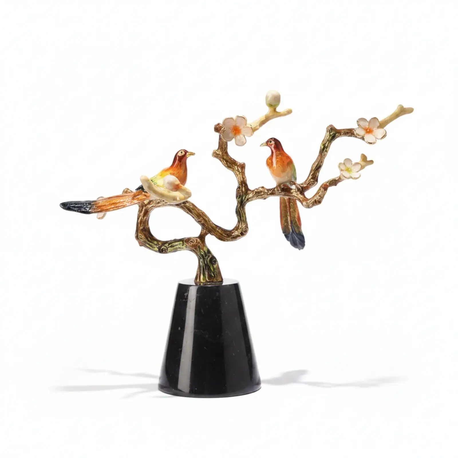 Tabletop Ornament with Birds Modern Metal Branch Sculpture Compact for Bookshelf