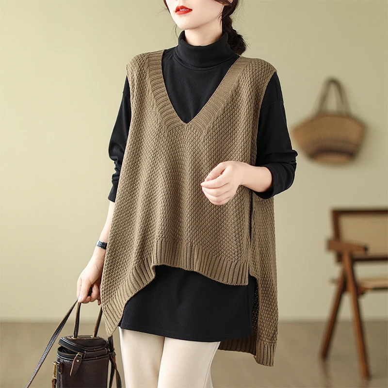 

Faionable V-Ne вязаный жилет женский весенне-осенний Sle нерегулярный топ без рукавов из пряжи Jaet для поездок на работу стандартной длины чистый ...