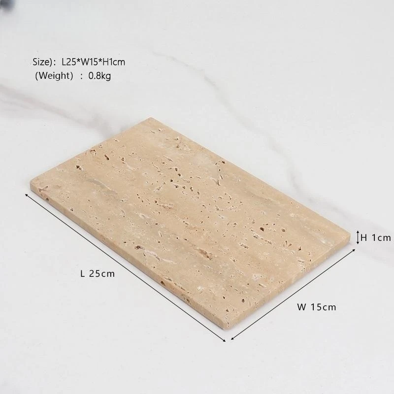 25x15x1 CM Vintage Beige Travertine Natural Marble Stone Tray Rectangle Household Storage Flat Accessories