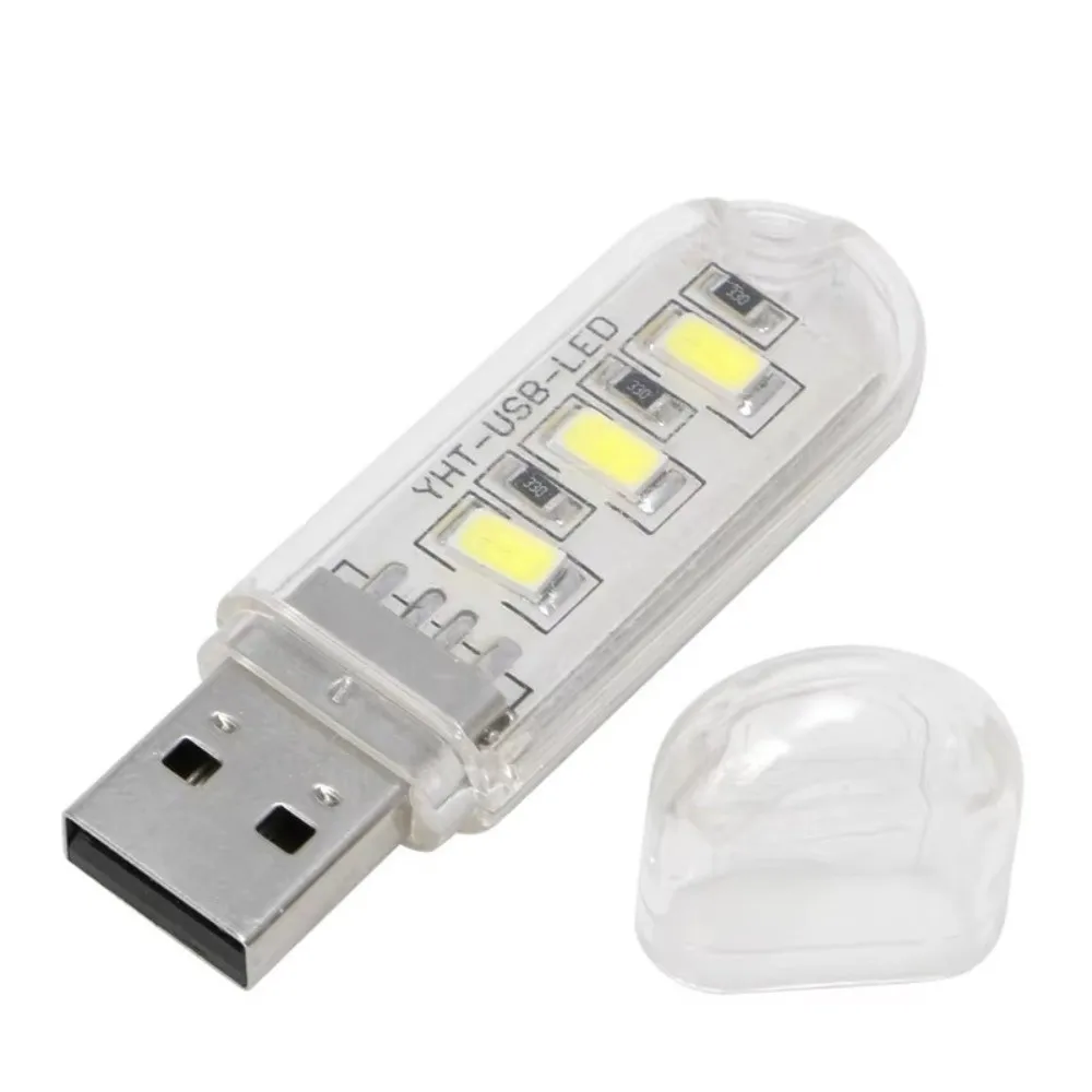 Portable 3LED USB Night Light 5V DC Mini Night Lamp White Light Table Lamp Bedroom