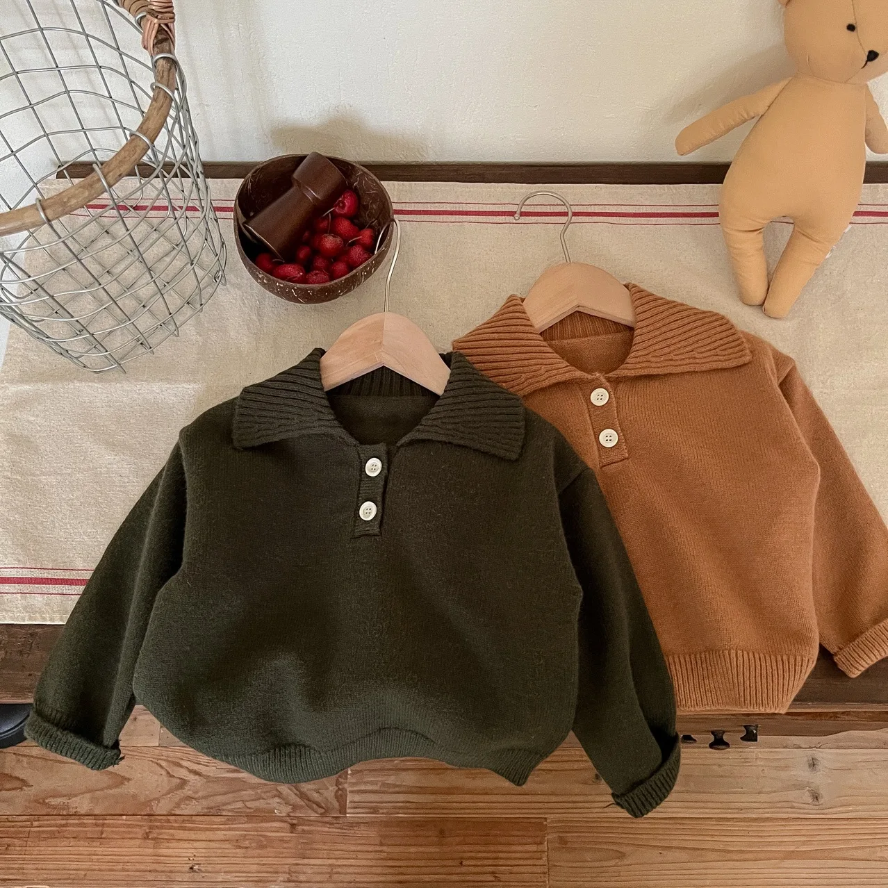 

​​2025 Fall Winter Kids Sweater Korean Style Collar Solid Color Pullover Knit Tops Unisex Boys Girls Soft Warm
