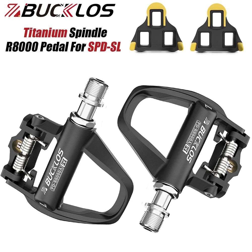 BUCKLOS Titanium Spindle PD-R8000 Pedal for SPD-SL Aluminum Bicycle Clipless Pedal Ultralight Road Bike Pedal with Cleat