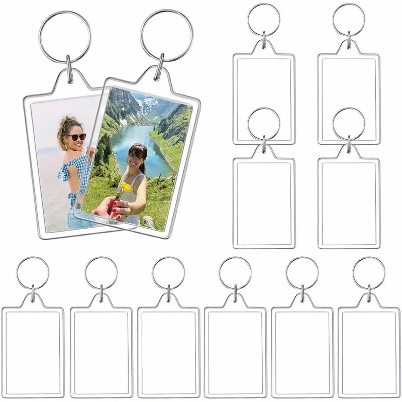 Bulk Pack Acrylic Key Rings with Picture Frames for Handicrafts 10/30/50 Pcs Clear Key Rings for DIY Crafts