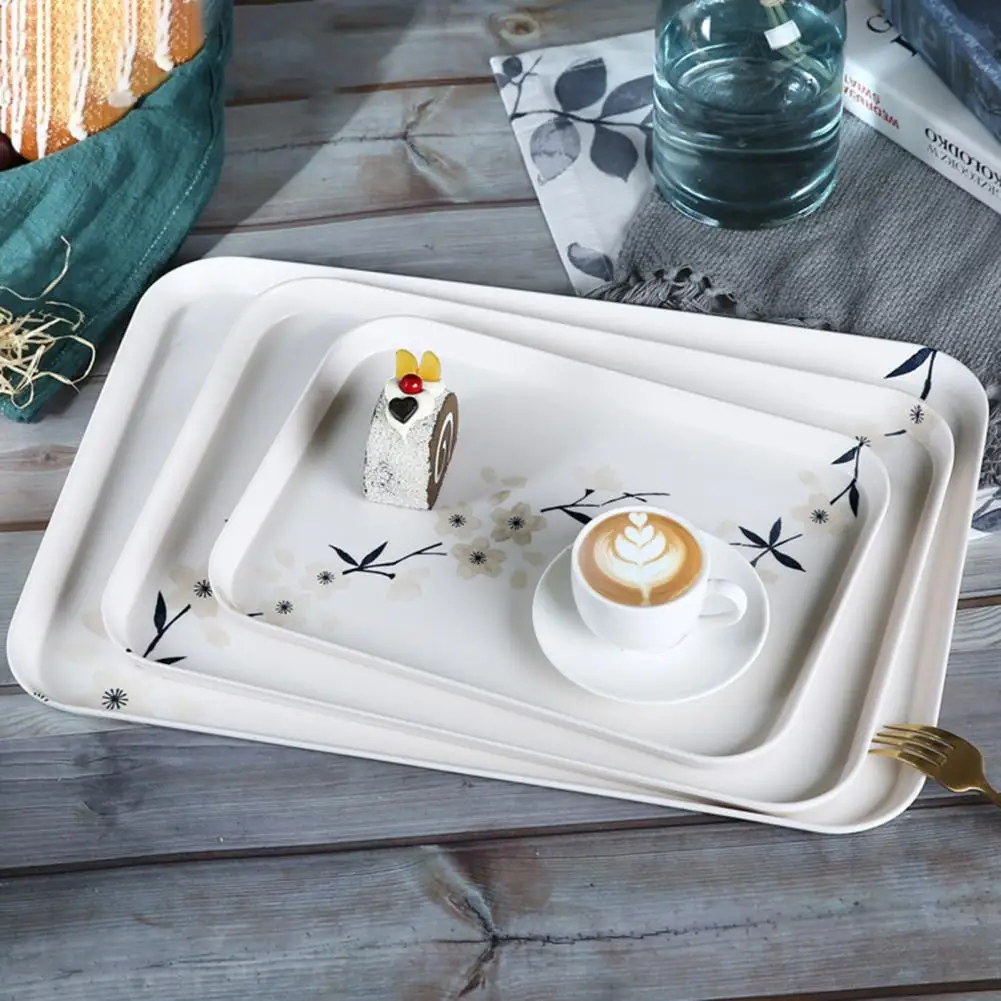 Snack Tray Floral Design Display Melamine Cherry Blossom Pattern Dining Table Coffee Cup Plate Kitchen Storage Tray Organizer