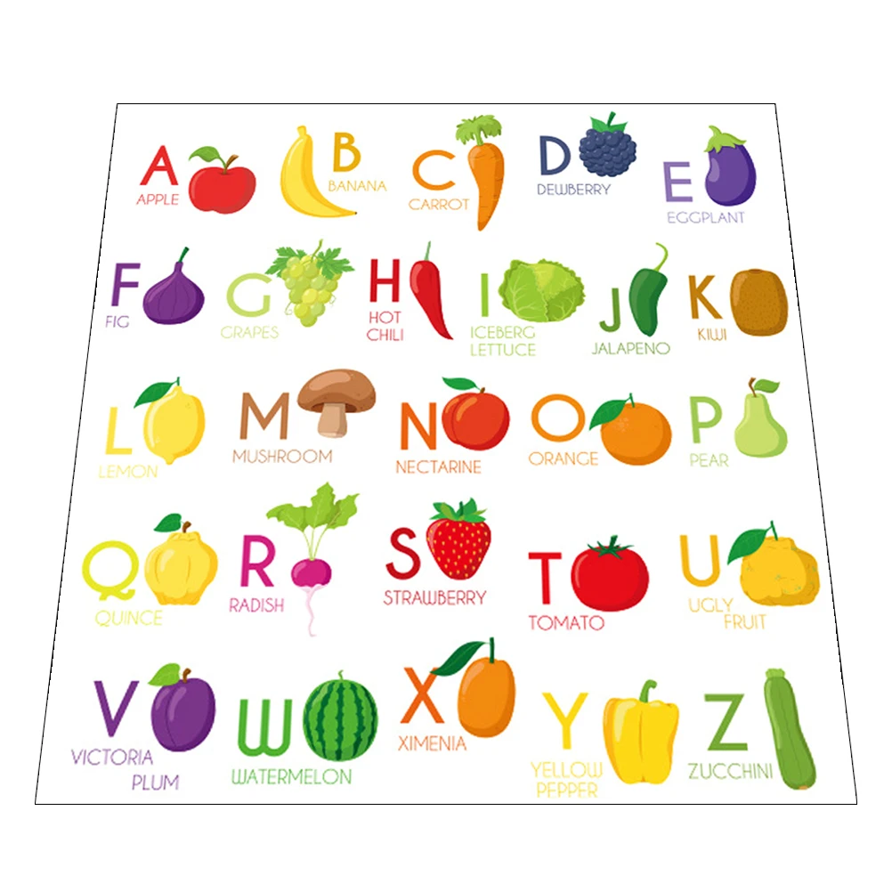 

1pcs Alphabet Stickers Chart Classroom Toddlers Fruit Decor Self Adhesive Fruit Poster Early Education ABC Posters Letters
