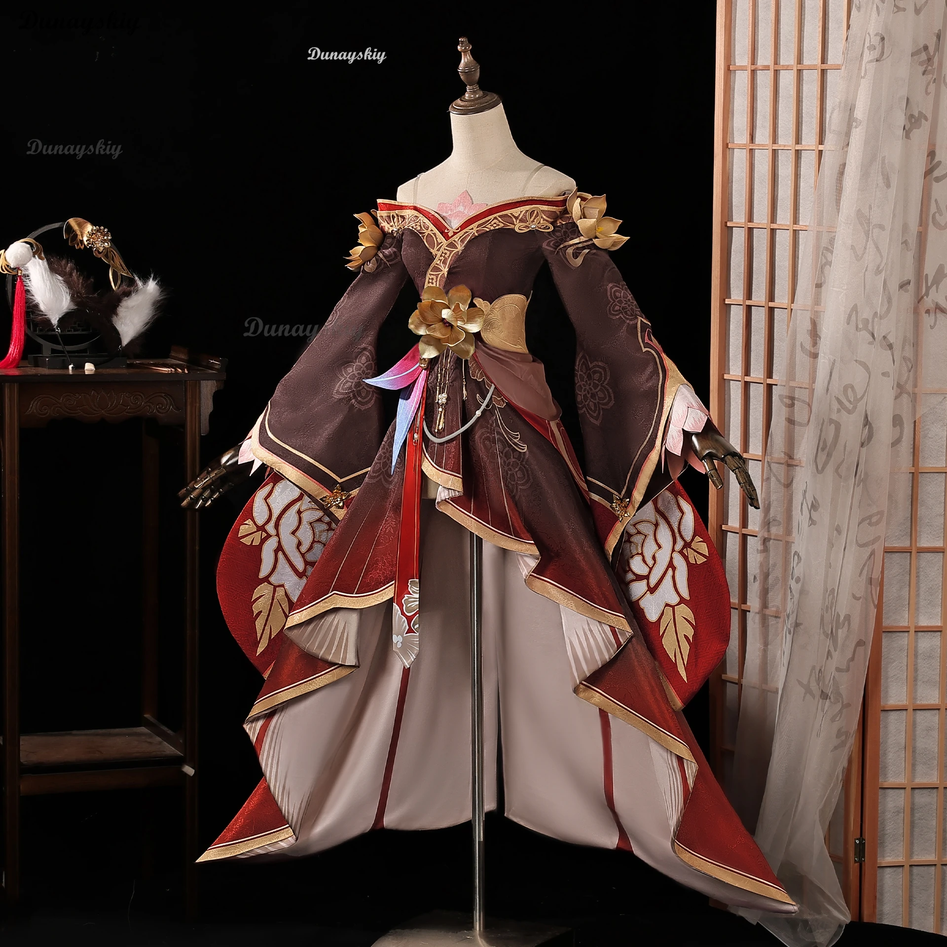 女性のための日本のスターレールフーガコスプレコスチューム,チンキュンドレス,ハンフー,キツネの耳,ヘアピン,キツネのキャラクター,ハロウィーンのカーニバル