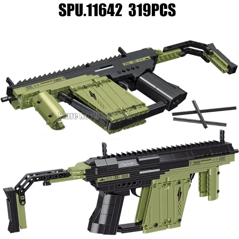 70005 319pcs Military Weapon Gun Vector Submachine Gun Smg With Bullet Army Boy Building Blocks Toy